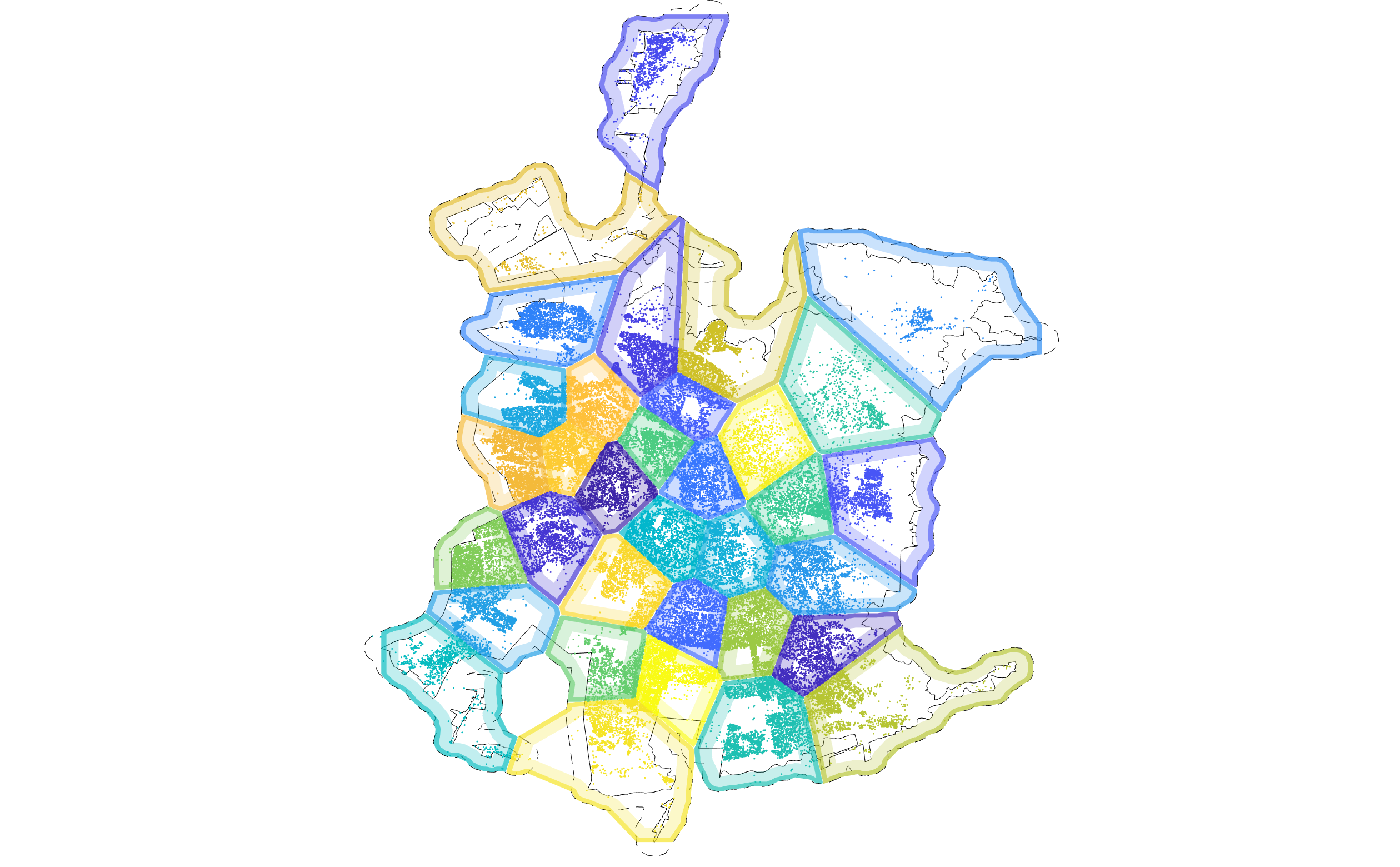 Market-level DBSCAN clusters and treatment assignment boundaries